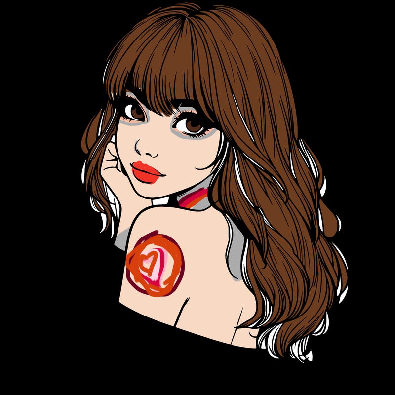 realistic girl with bangs looking over her shoulder