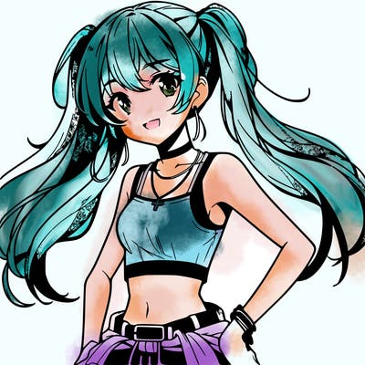 anime girl wearing crop top