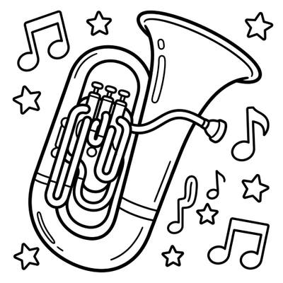 Spark your toddler's interest in music with this charming tuba coloring page! Its bold lines and large shapes make it perfect for tiny hands to explore colors and creativity.