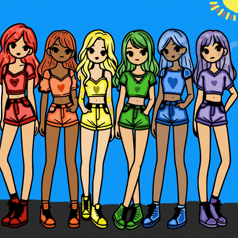 a group of girls wearing crop tops and shorts