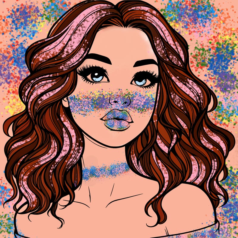 realistic girl with wavy hair and lips