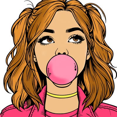realististic girl blowing bubble -gum