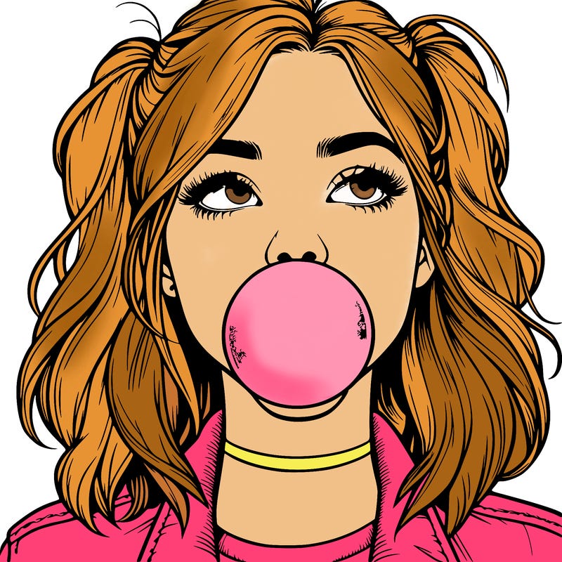 realististic girl blowing bubble -gum