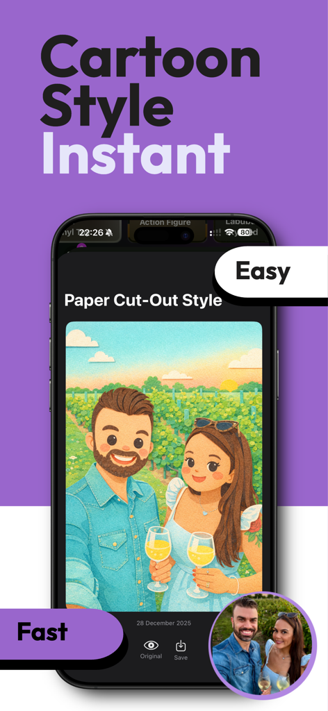 AI Cartoon - ToonFilter - Ein Paar, verwandelt in Scherenschnitt-Cartoon-Kunst mit der AI Cartoon ToonFilter-App