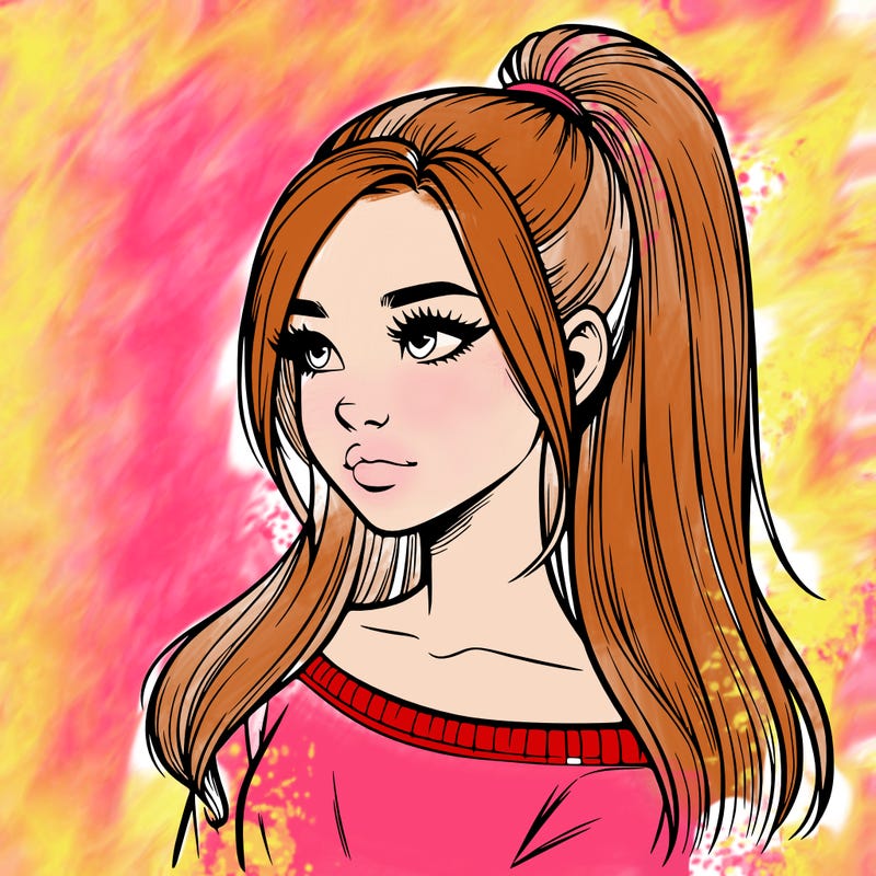 realistic girl with a high ponytail