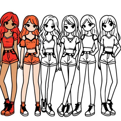 a group of girls wearing crop tops and shorts