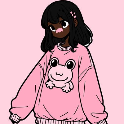 girl wearing frogging sweatshirt