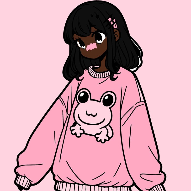 girl wearing frogging sweatshirt