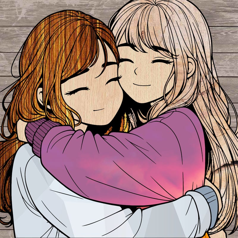 realistic two girls hugging