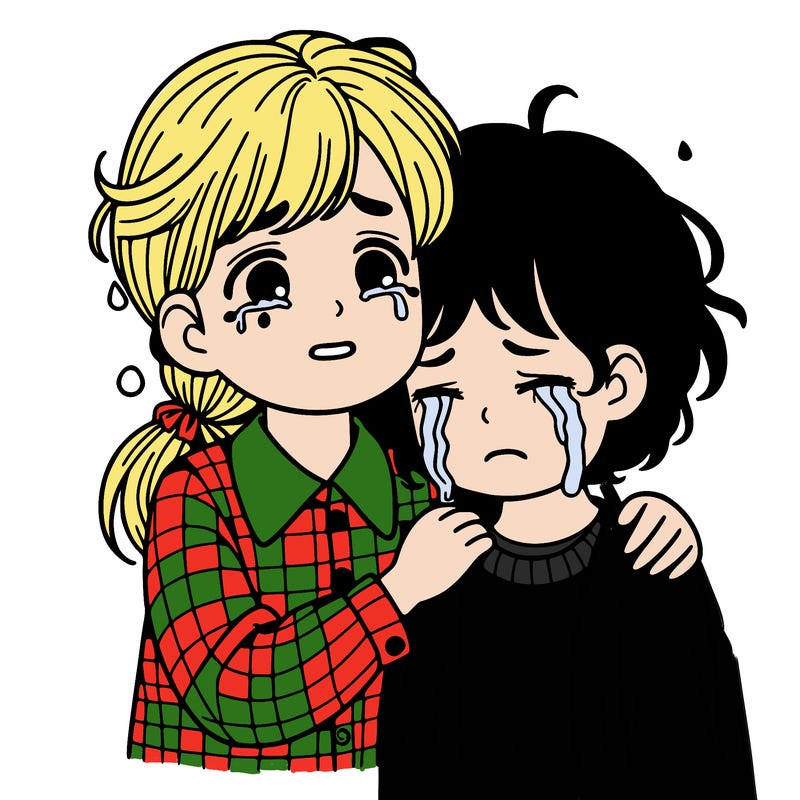 girl crying with friend hugging her