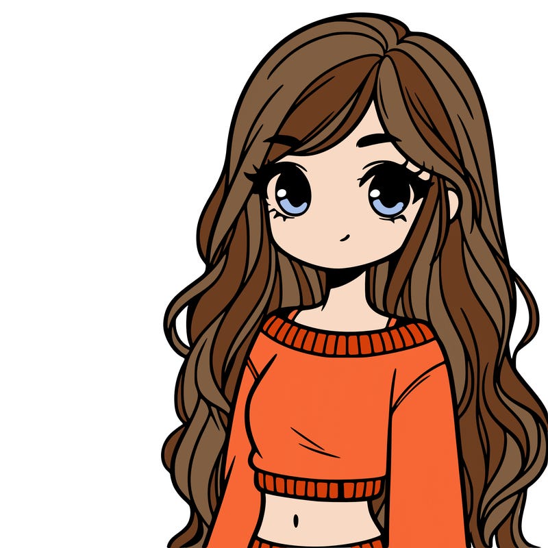 girl with long hair and a crop top with a sweater