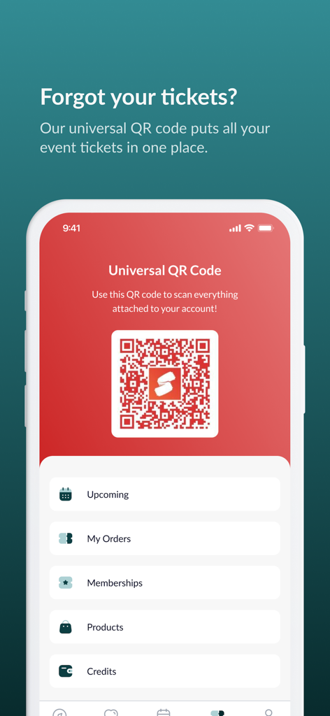 Showpassモバイルアプリに、デジタルイベントチケット用のユニバーサルQRコードが表示されています