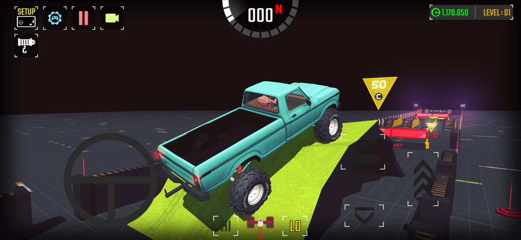 [PROJECT:OFFROAD][20] - Una camioneta pickup de color azul claro navegando por una pendiente de césped en el juego de simulación Project Offroad 20.