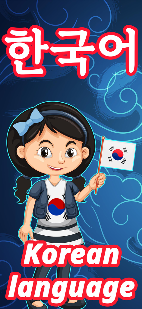 Numbers in Korean language - Garota de desenho animado segurando uma bandeira sul-coreana com o texto coreano escrito em inglês e coreano