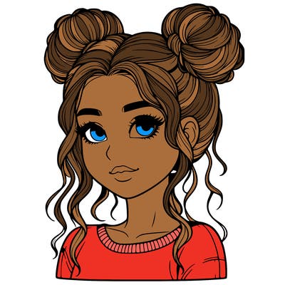 realistic girl with two buns in her hair