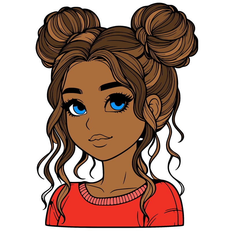 realistic girl with two buns in her hair