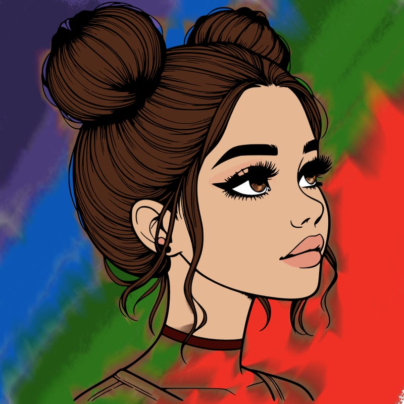 realistic girl with buns on the top of her head