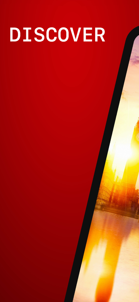 London Travel Guide with Map - 런던 여행 가이드 앱 화면, 해 질 녘 빅벤 표시