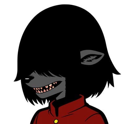 sharp teeth deer man with bob haircut