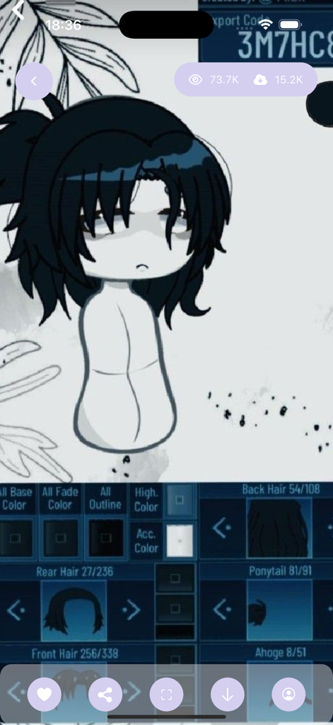 Mod Gacha Nox : Clothes Ideas - Interface of Mod Gacha Nox app showing detailed hair customization options for a dark haired character