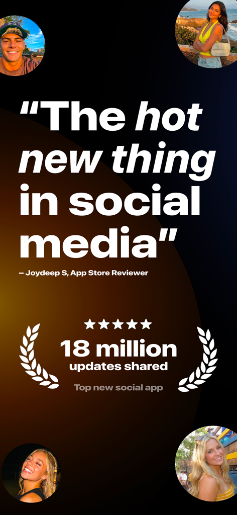 LORE - updates from friends - LORE app screenshot showing 18 million updates shared and a positive user review