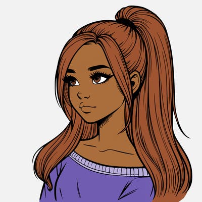 realistic girl with a high ponytail