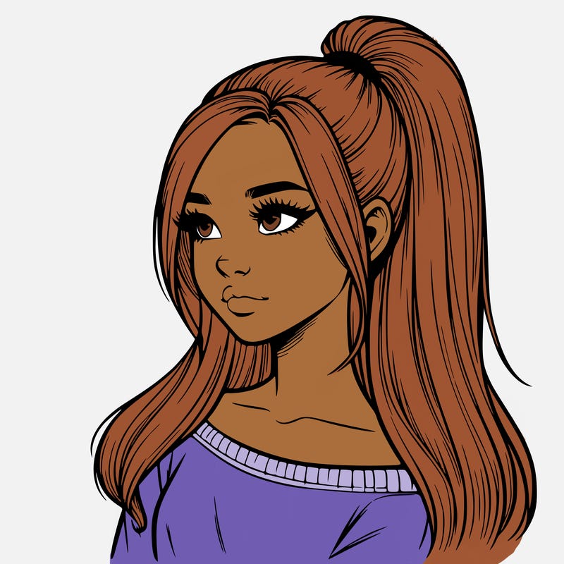 realistic girl with a high ponytail