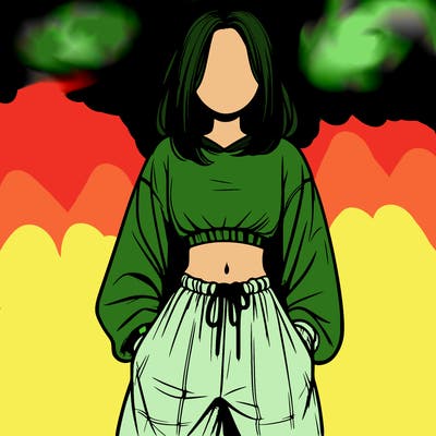 realistic girl faceless with baggy pants and a crop top