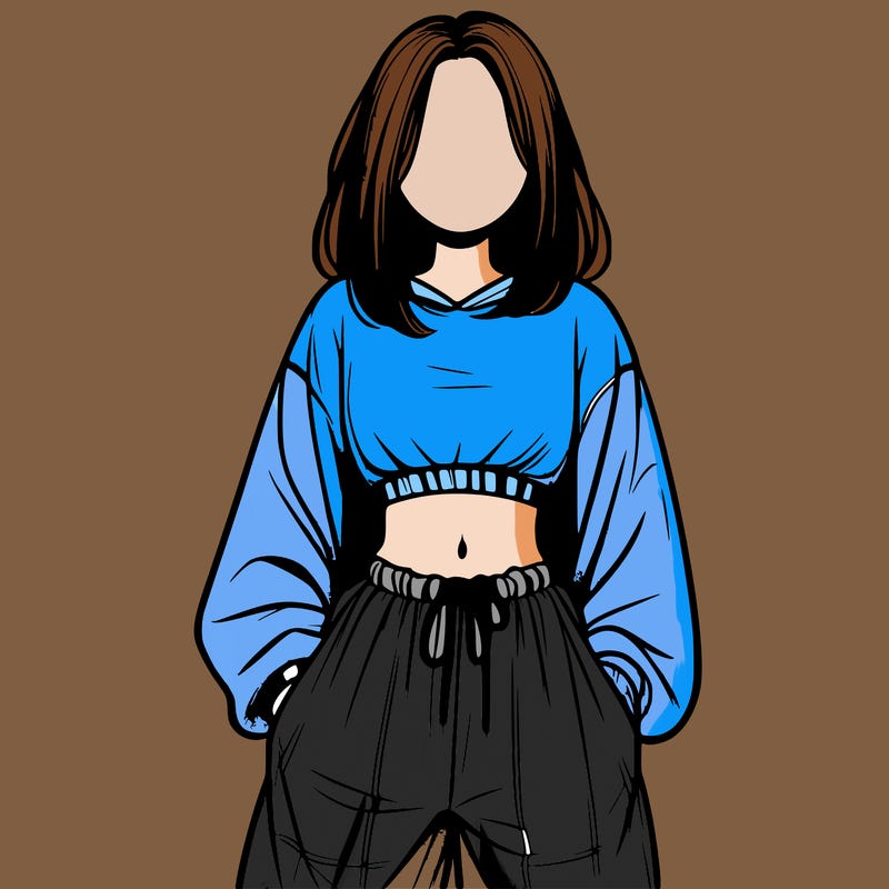 realistic girl faceless with baggy pants and a crop top