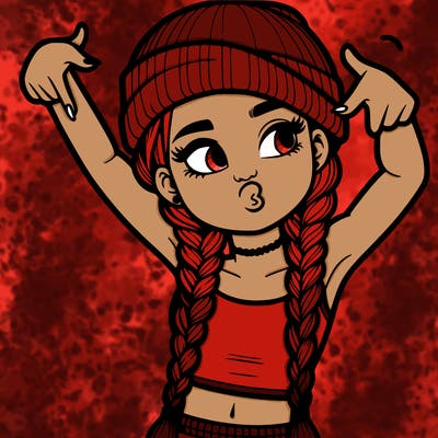realistic teenage girl with braids and a beanie and crop top doing 🫶🏼