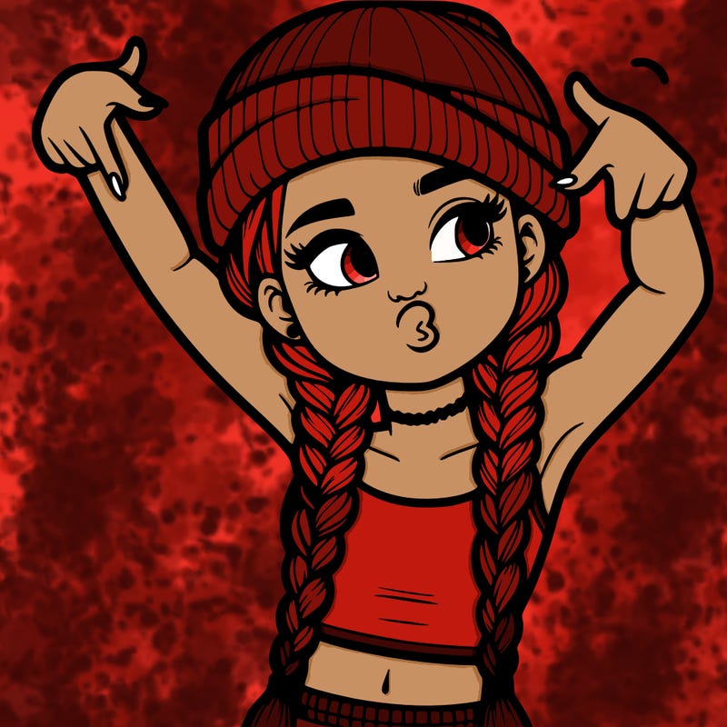 realistic teenage girl with braids and a beanie and crop top doing 🫶🏼