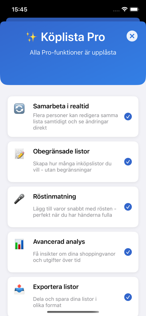 Skandinaviens Största Varuhus - Overview of premium features in the shopping list pro version including real time collaboration and analytics