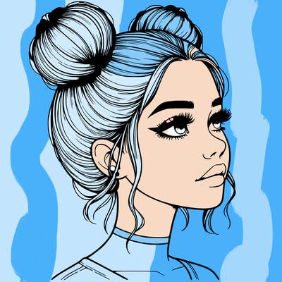 realistic girl with buns on the top of her head