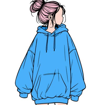 realistic girl with a oversized sweatshirt on and a bun