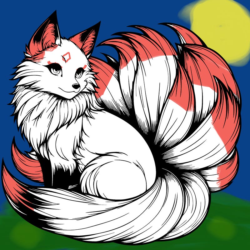 realistic detailed 9 tailed anime fox