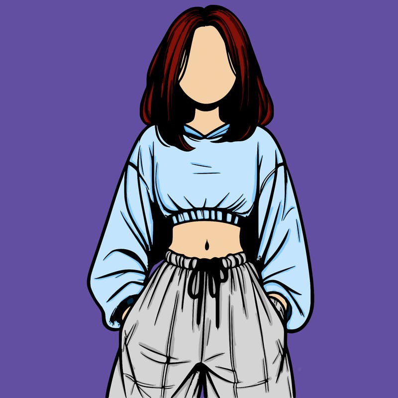 realistic girl faceless with baggy pants and a crop top
