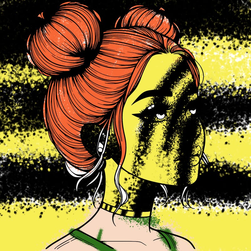 realistic girl with buns on the top of her head