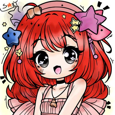 cute anime girl with star accessories