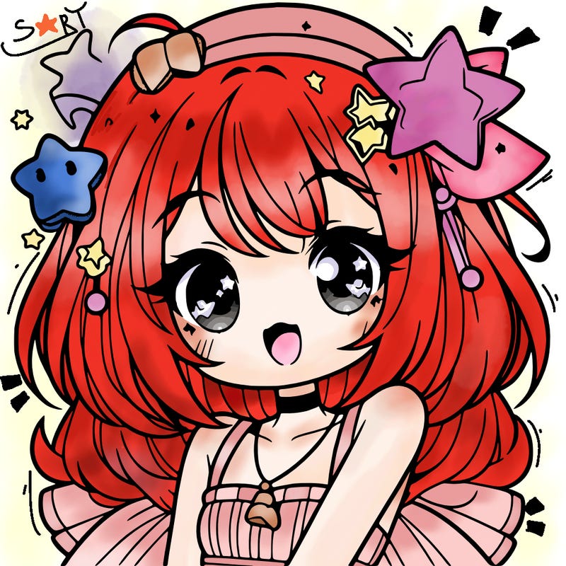 cute anime girl with star accessories