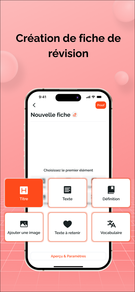 Partielo - Fiche de révision - Interface of Partielo app showing tools for creating personalized study revision cards