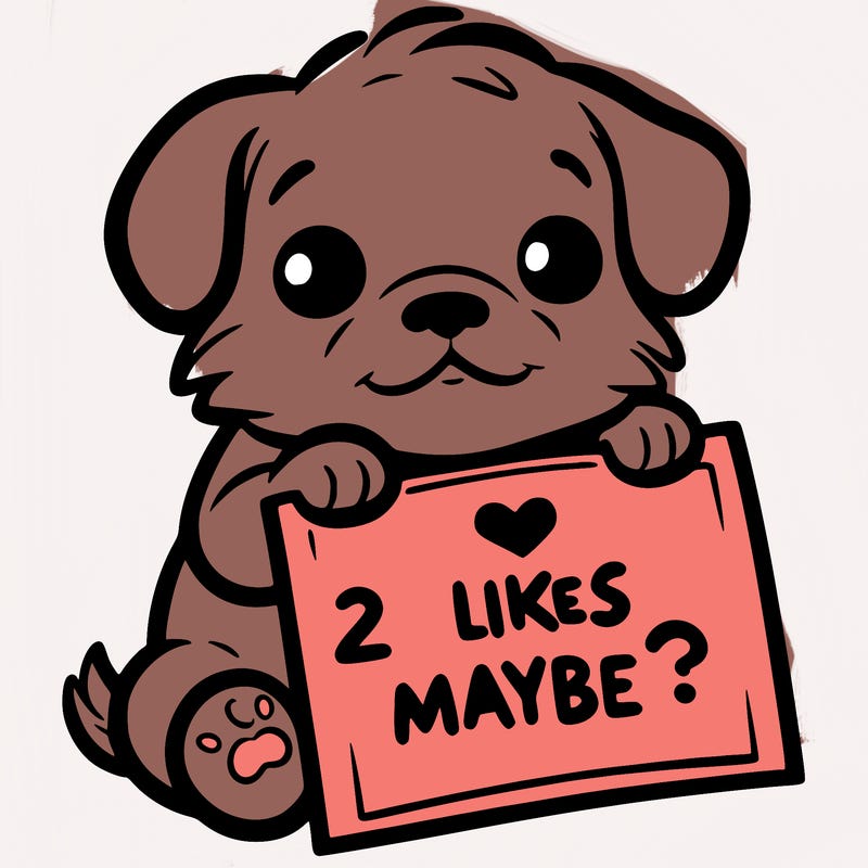a puppy holding a sign that says 2 likes maybe?