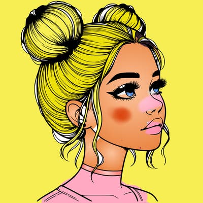 realistic girl with buns on the top of her head