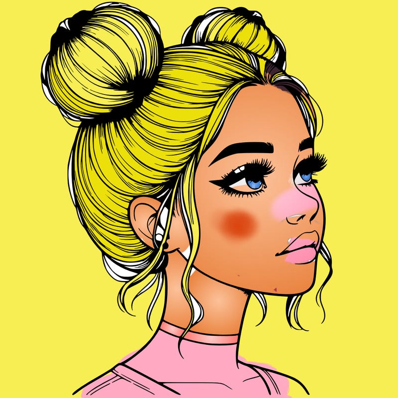 realistic girl with buns on the top of her head