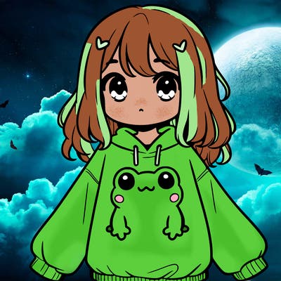 girl wearing frogging sweatshirt