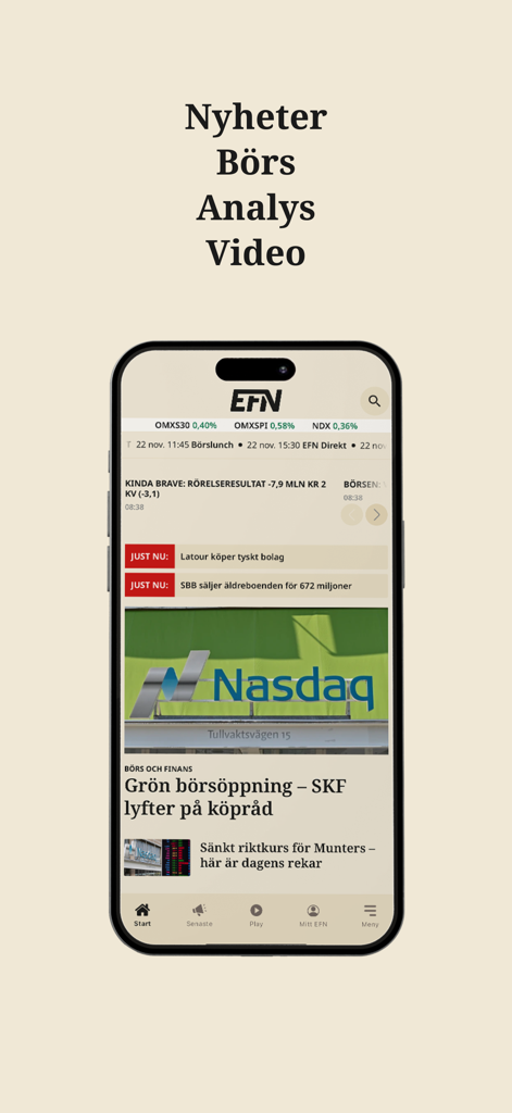 EFN - EFN app display with stock market news and financial reports