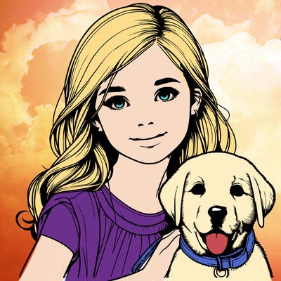 realistic girl with dog