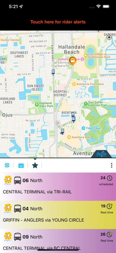 MyRide Broward - Real-time bus tracking map and arrival times for Broward County Transit in the MyRide Broward app.