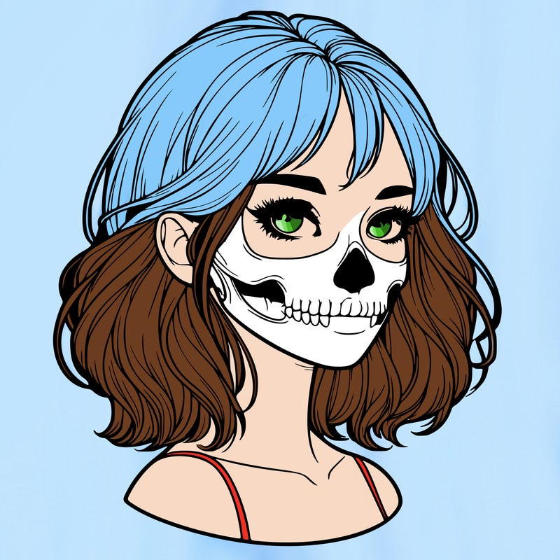 realistic girl with skull