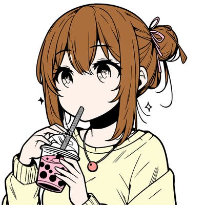 manga character drinking boba