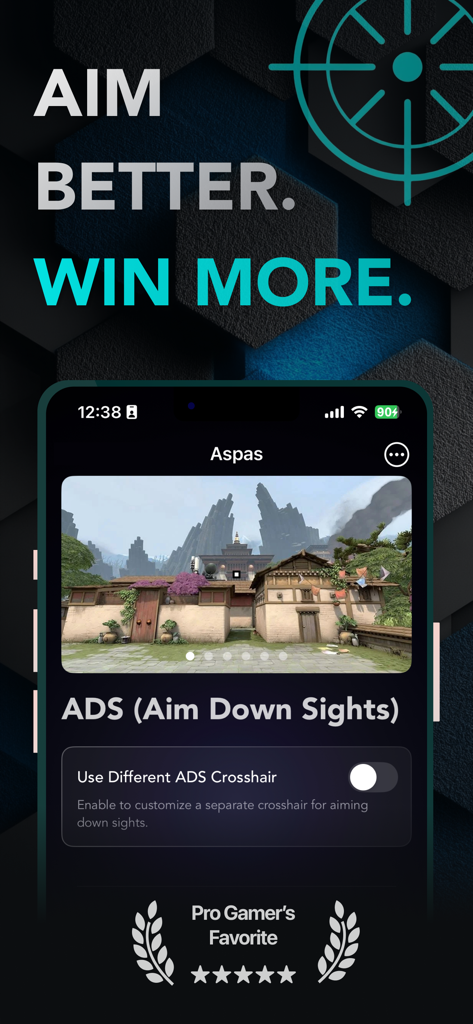 Crosshair Lab for FPS Aim - Interfaz de la aplicación Crosshair Lab mostrando la configuración de personalización de apuntar con la mira (ADS) para juegos FPS